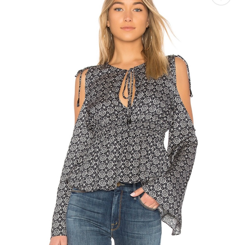 Tularosa Cold Shoulder Keyhole Neck Peplum Long Sleeve Blouse